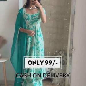 Light Green Cotton Anarkali Set